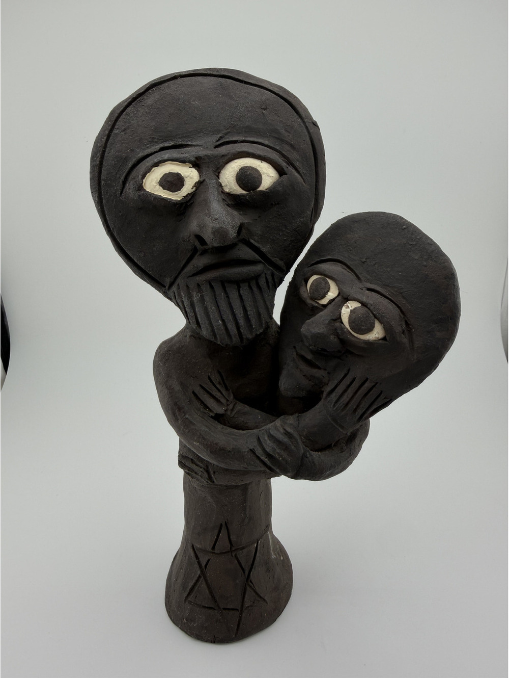 Vintage Handmade Clay statue with Beta Israel folk art Ethiopia Ceramic